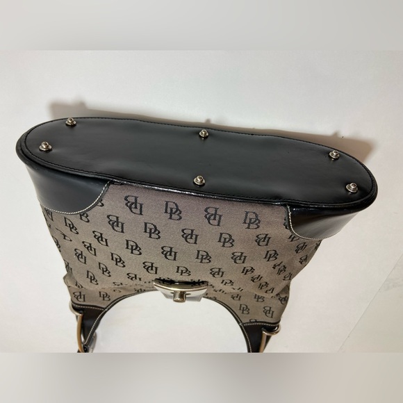 Dooney & Bourke Buckle Bucket Handbag Purse Lock Monogram Signature Black Grey. - Picture 14 of 16